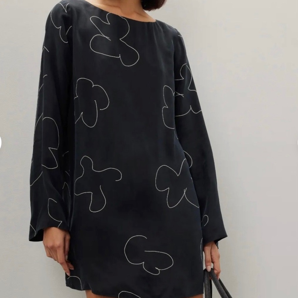 Madewell Black Mod Mini Dress with Abstract Cloud Design and Eyelet Back